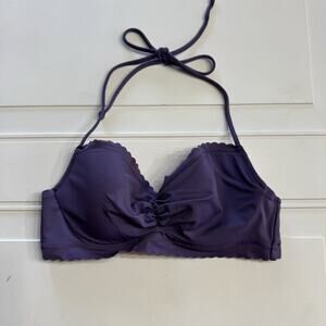 Victorias Secret Bikini Top Womens 34B Small Purple Halter Scalloped Ruched